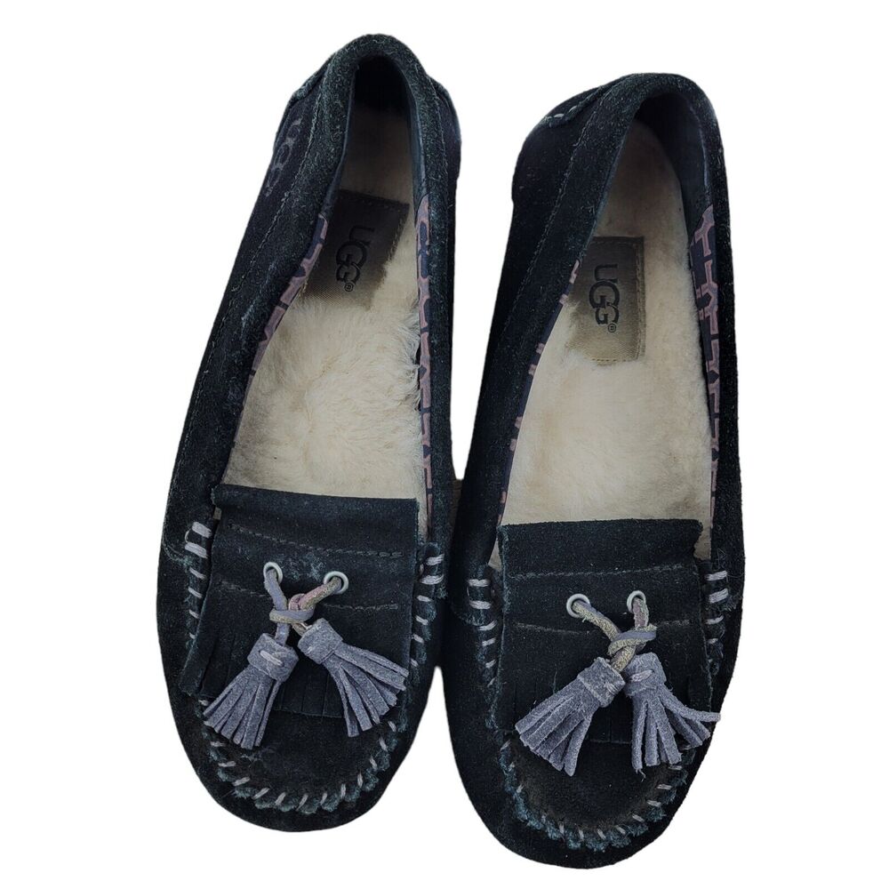 UGG 1005475 Lizzy Moccasin Slippers Black Women's Size 5 Tassels Slip On - Picture 3 of 10
